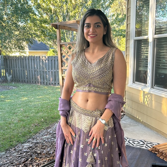 Purple brocade lehenga - Picture 7 of 17
